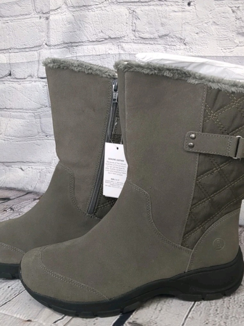 Lands End Winter Boots Thermolite Faux Fur Suede Women's 8 Gray